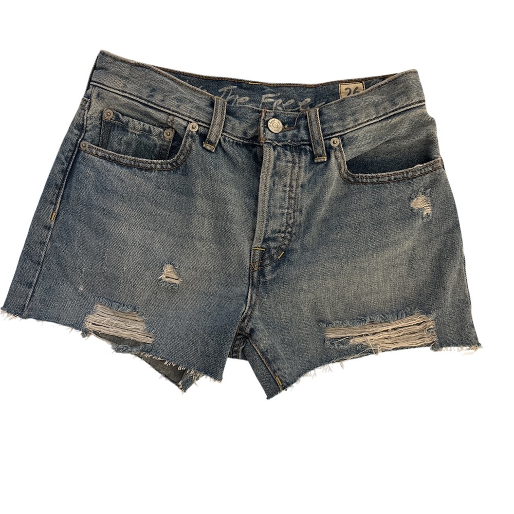 We The Free Blue Distressed Jean Shorts